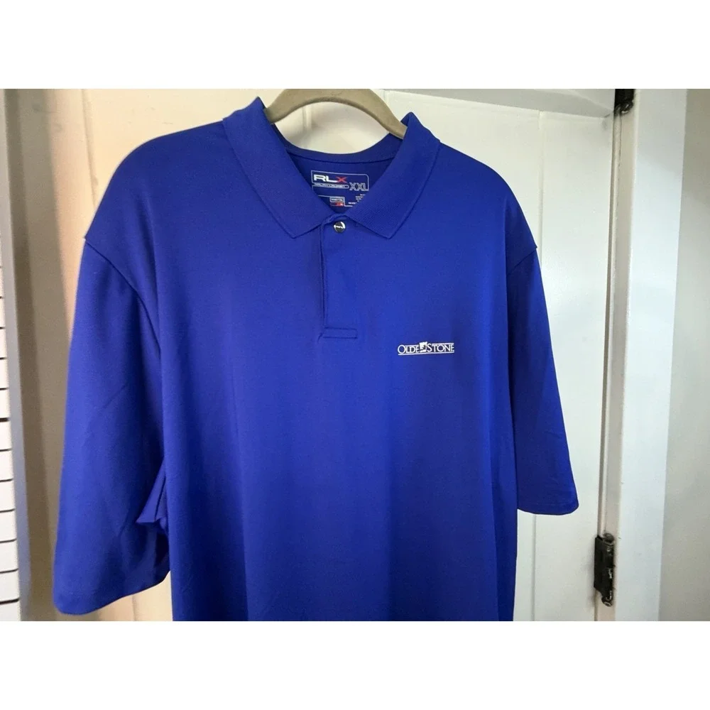 RLX Ralph Lauren Mens XXL Blue Golf Polo Shirt Athleisure Sport Casual Oldestone